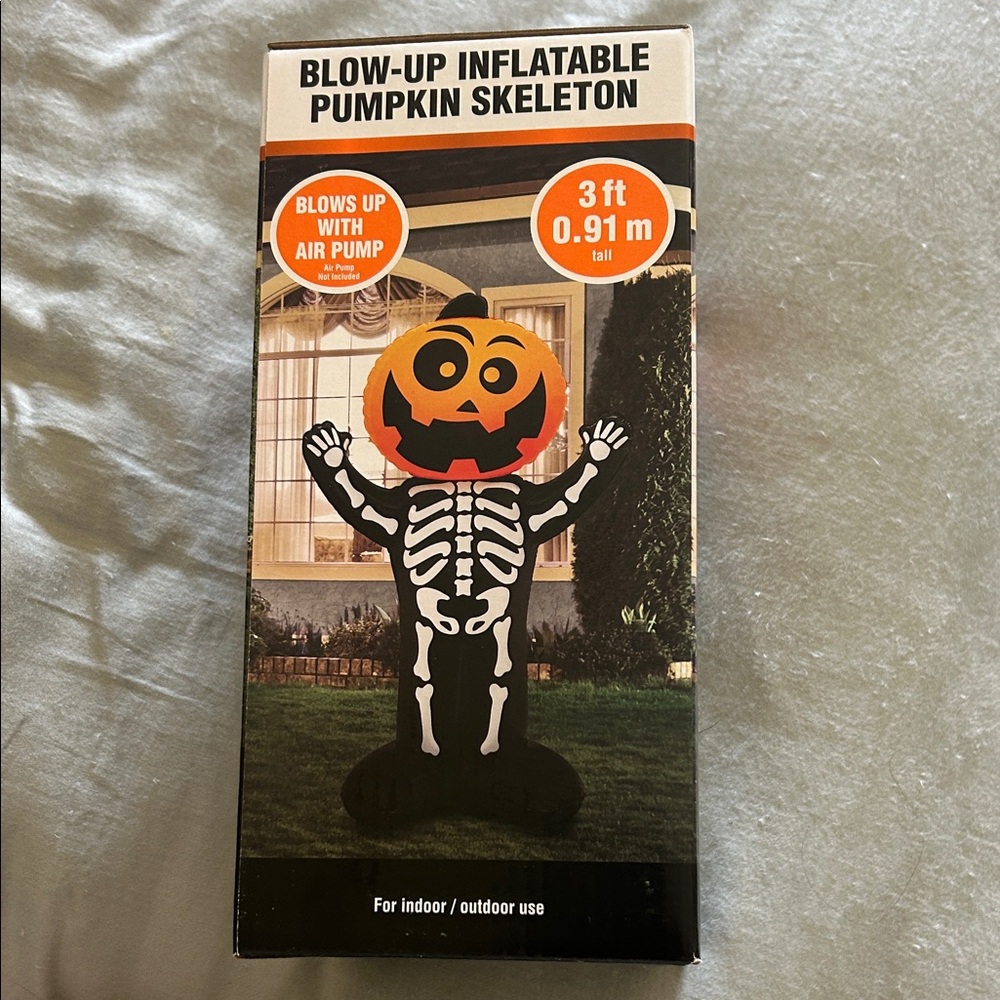Festive Blow-Up Pumpkin Skeleton - Black and Orange
